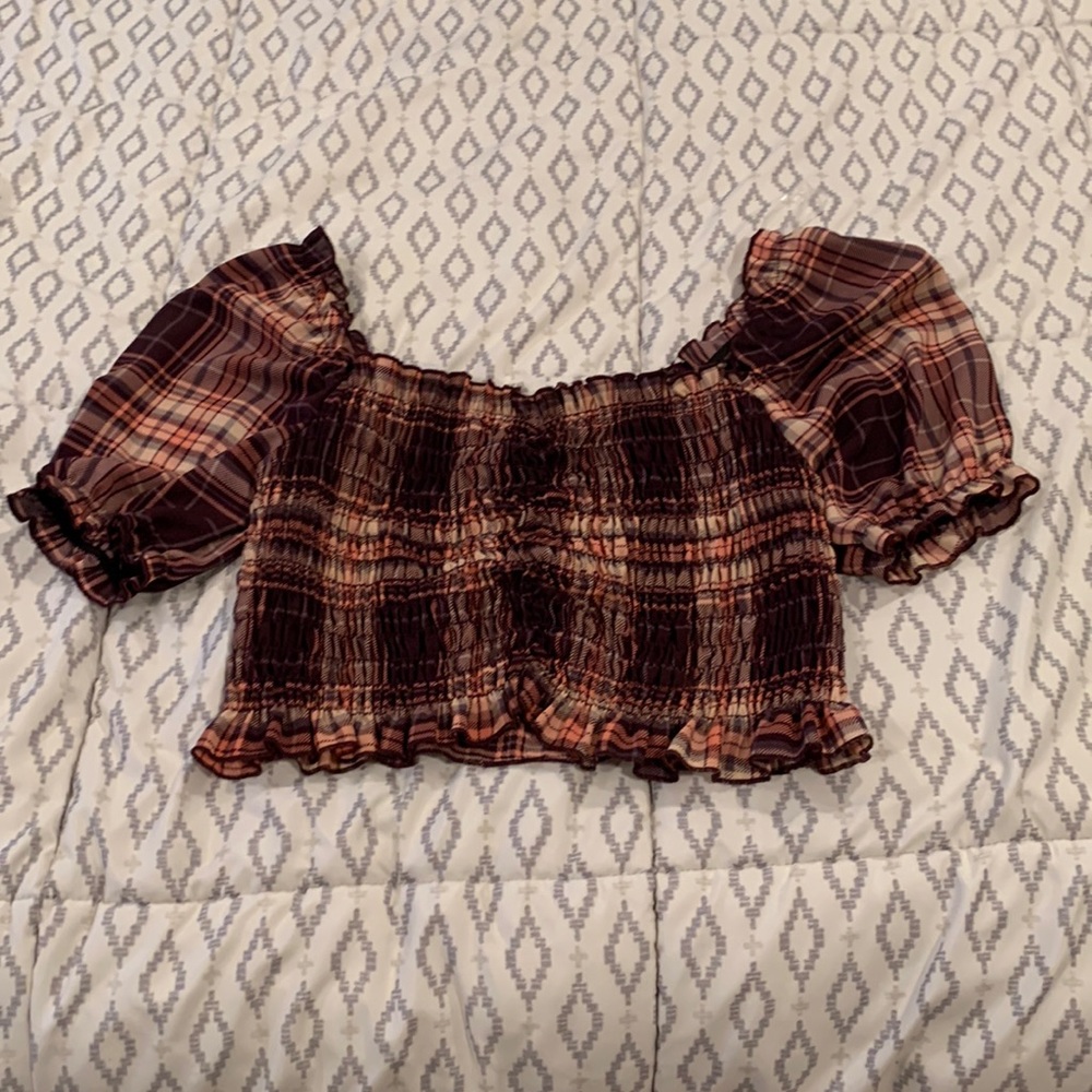 Unused Cute Ruffled Gingham Shirt